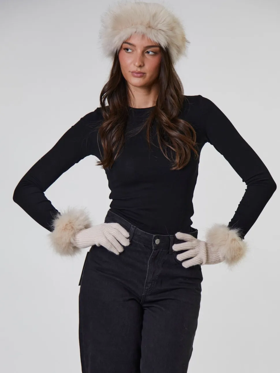 Marron - South Beach ensemble bonnet et gants en fausse fourrure