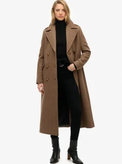 Marron - Superdry Manteau Double boutonnage en laine Blend