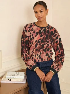 Marron - Sweat Love & Roses en jersey à col ras du cou