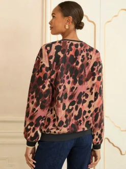 Marron - Sweat Love & Roses en jersey à col ras du cou