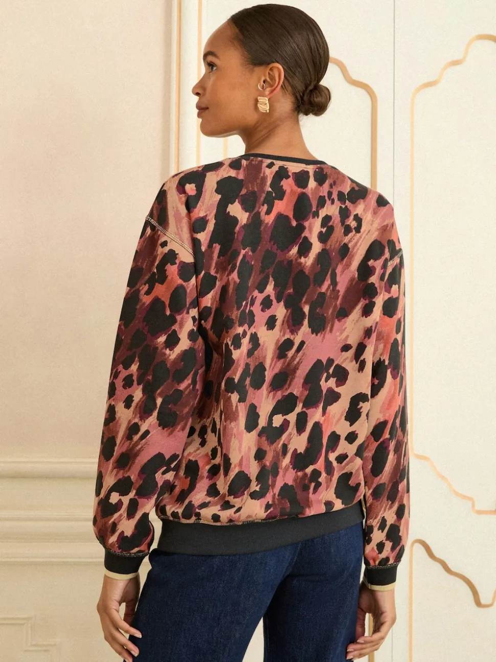 Marron - Sweat Love & Roses en jersey à col ras du cou