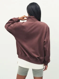 Marron - Sweat-shirt adidas Originals Essentials Linear oversize à col zippé