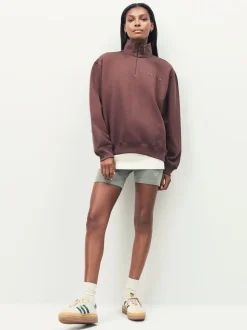 Marron - Sweat-shirt adidas Originals Essentials Linear oversize à col zippé