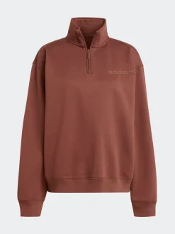 Marron - Sweat-shirt adidas Originals Essentials Linear oversize à col zippé