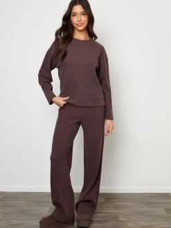 Marron - Sweat-shirt Threadbare côtelé confortable décontracté