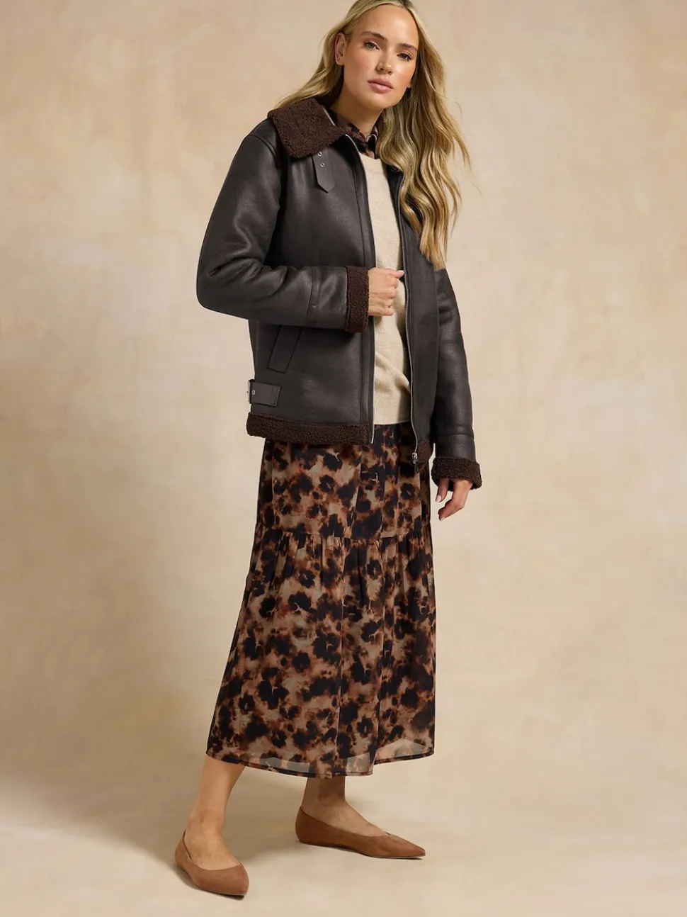Marron - Veste aviateur Long Tall Sally à coutures fuselées