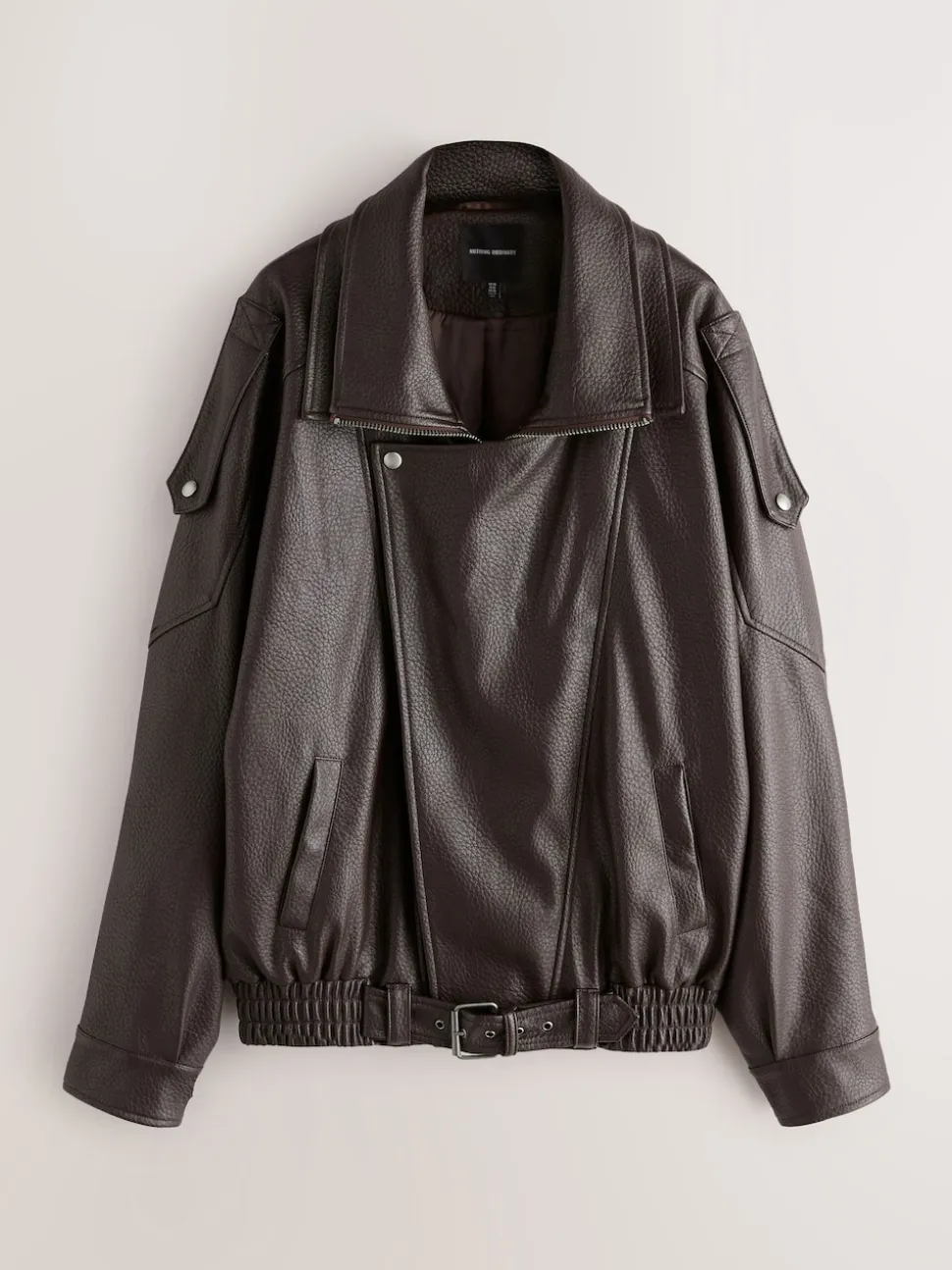 Marron - Veste de motard à col entonnoir en similicuir Nothing Ordinary