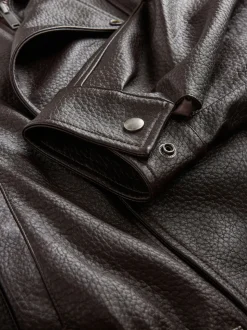 Marron - Veste de motard à col entonnoir en similicuir Nothing Ordinary