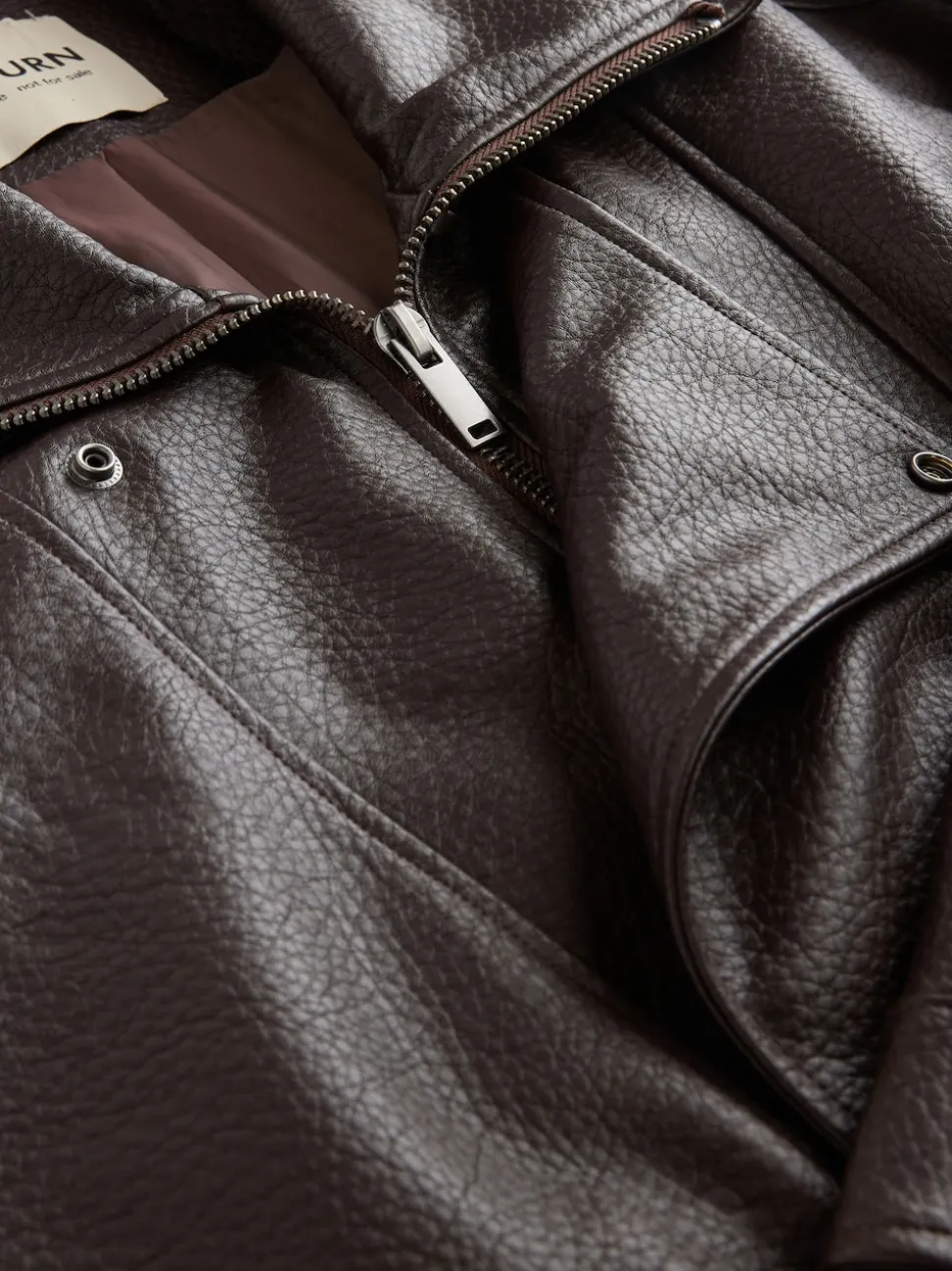 Marron - Veste de motard à col entonnoir en similicuir Nothing Ordinary