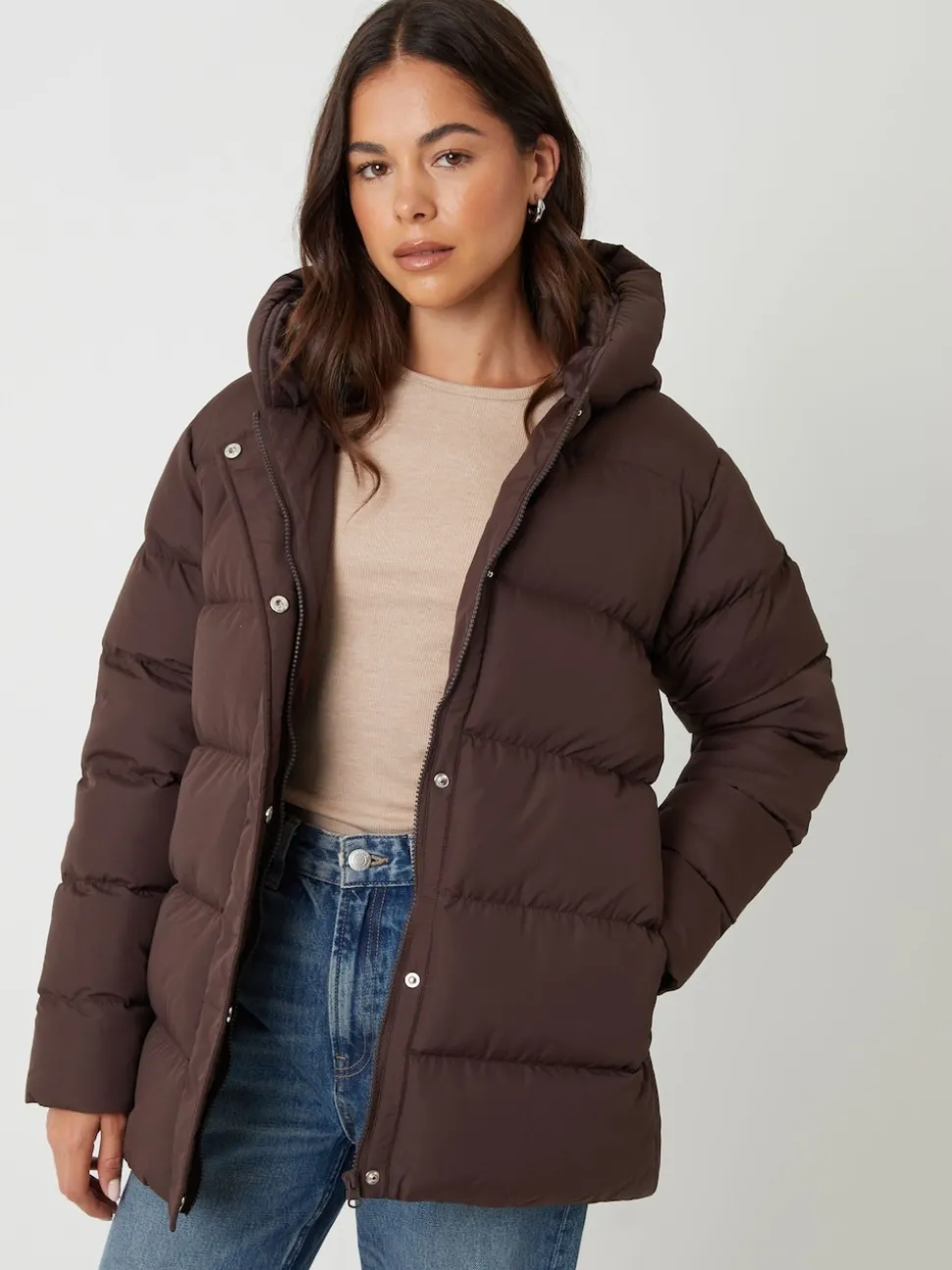 Marron - Veste matelassée Threadbare à capuche