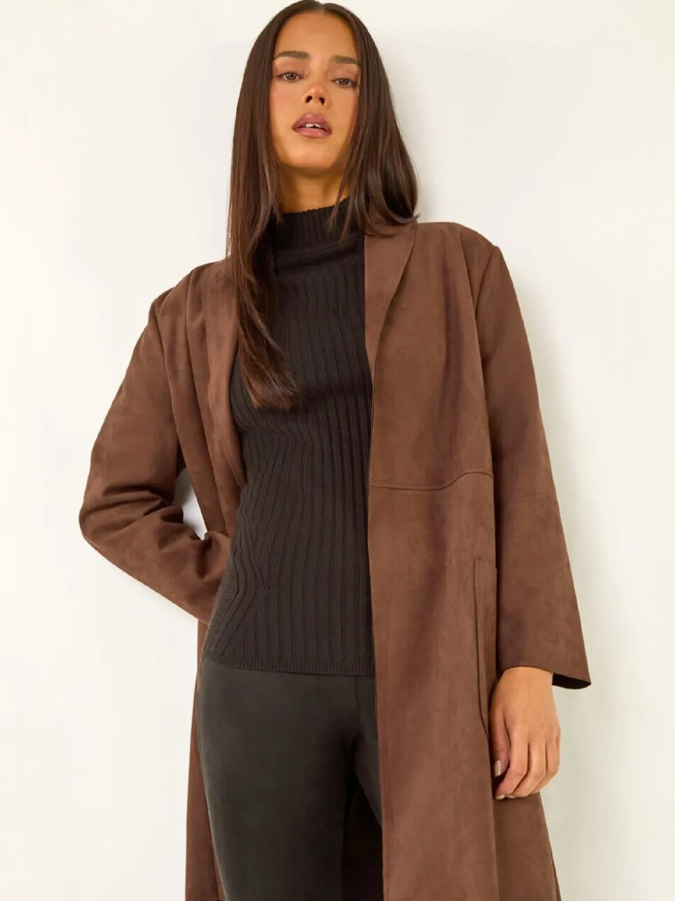 Marron - Veste Roman Petites tailles à poche en Faux daim
