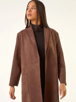Marron - Veste Roman Petites tailles à poche en Faux daim