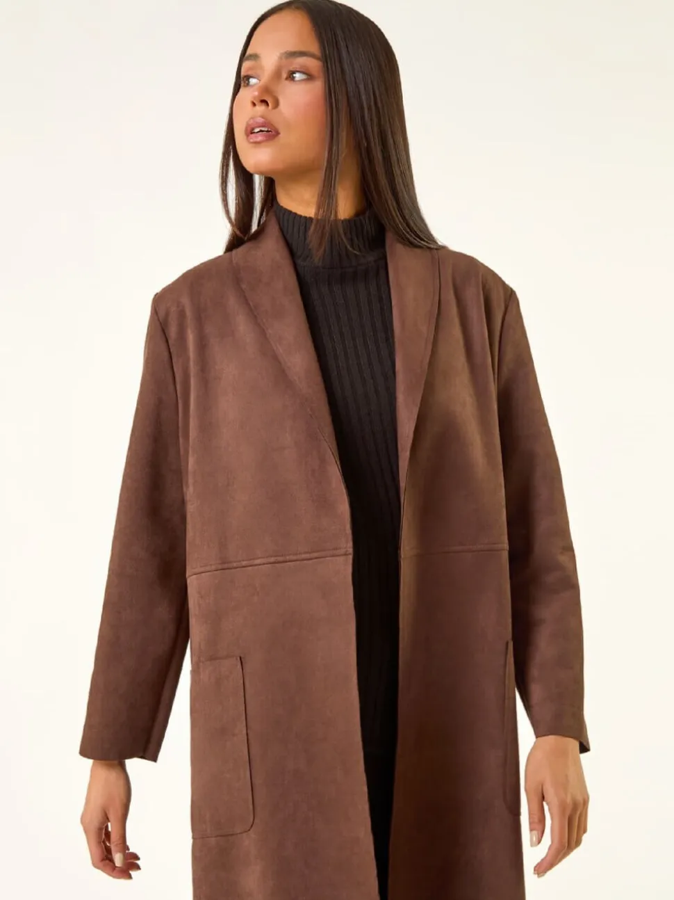 Marron - Veste Roman Petites tailles à poche en Faux daim