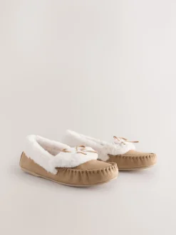 Marron café - Chaussons style mocassins en daim