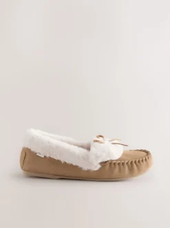 Marron café - Chaussons style mocassins en daim