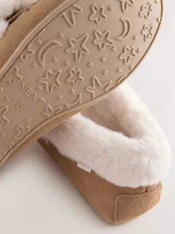 Marron café - Chaussons style mocassins en daim