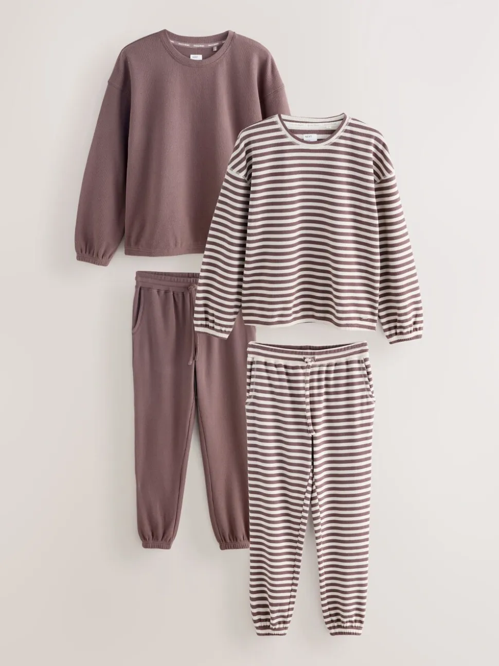 Marron café à rayure - Lot de 2 pyjamas à manches longues gaufrés confortables