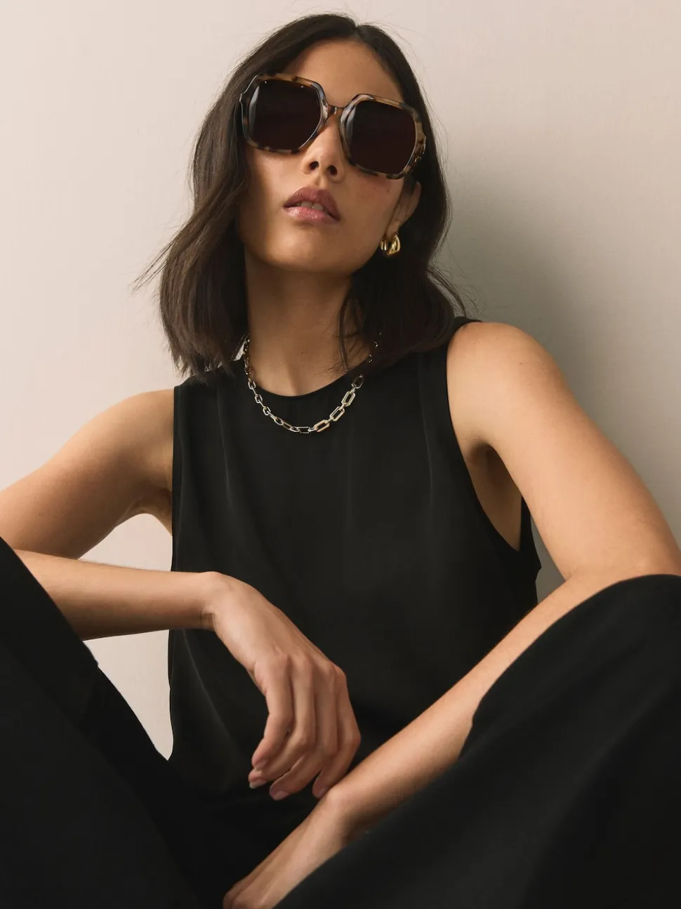 Marron écaille de tortue - Lunettes de soleil à bras chaîne carré