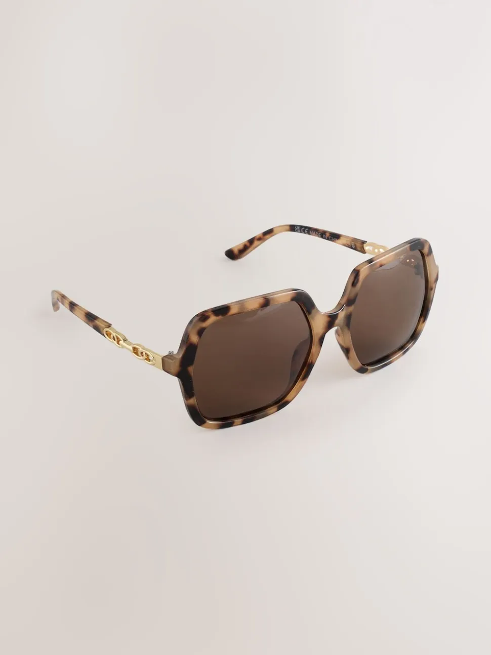 Marron écaille de tortue - Lunettes de soleil à bras chaîne carré