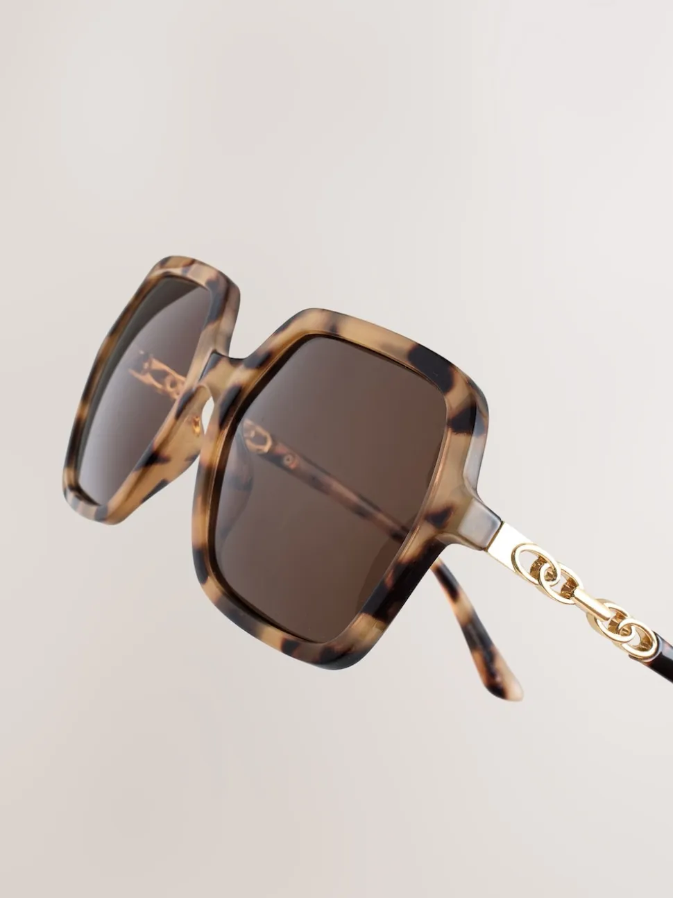 Marron écaille de tortue - Lunettes de soleil à bras chaîne carré