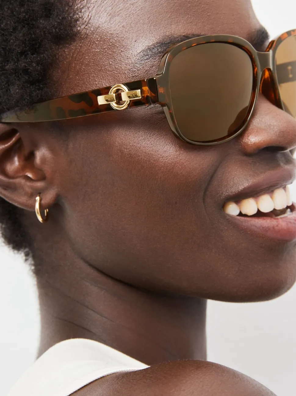 Marron écaille de tortue - Lunettes de soleil carrées polarisées petites tailles