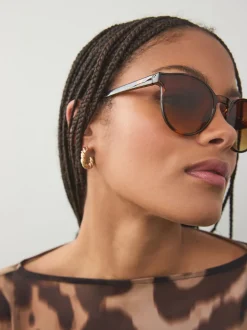 Marron écaille de tortue - Lunettes de soleil rondes