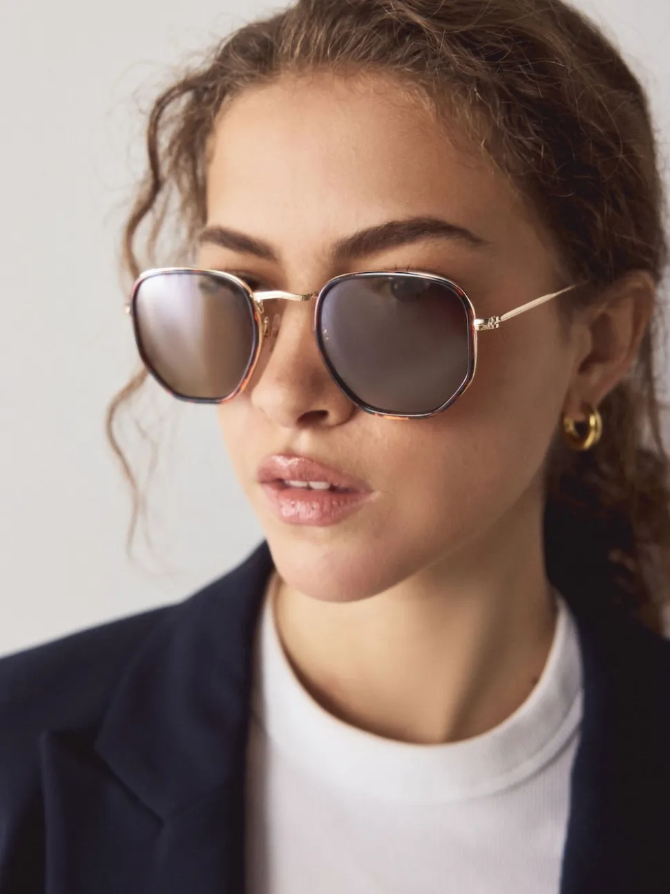 Marron écaille de tortue - Lunettes de soleil rondes en métal