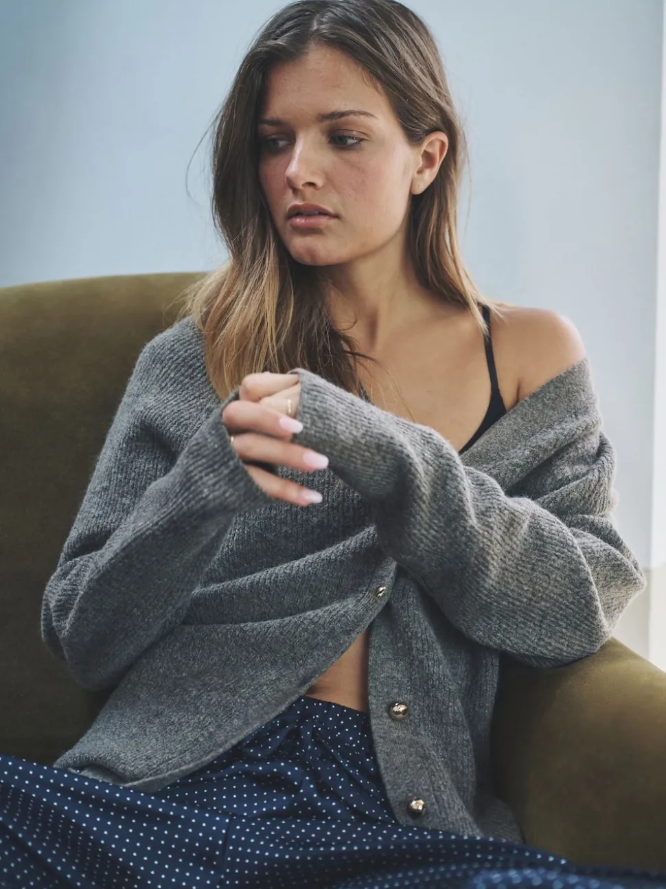 Marron chiné/Crème - The Set lot de 2 cardigans en maille côtelée épaisses avec laine