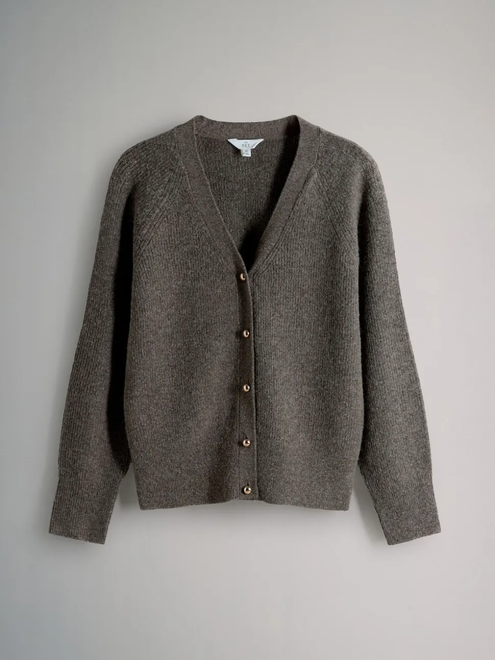 Marron chiné/Crème - The Set lot de 2 cardigans en maille côtelée épaisses avec laine
