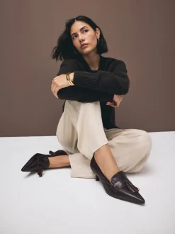 Marron choco - Cuir haut de gamme avec mocassins à talons à glands Motionflex à bout pointu