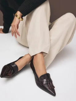 Marron choco - Cuir haut de gamme avec mocassins à talons à glands Motionflex à bout pointu
