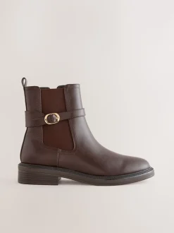 Marron chocolat - Bottines Chelsea à boucles