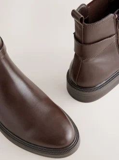 Marron chocolat - Bottines Chelsea à boucles