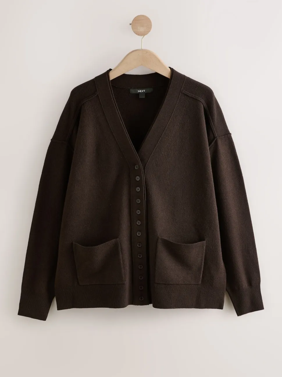 Marron chocolat - Cardigan ultra-doux à col en V avec poches