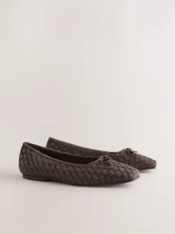 Marron chocolat - Chaussures plates tissées en cuir Forever Comfort®