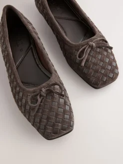 Marron chocolat - Chaussures plates tissées en cuir Forever Comfort®