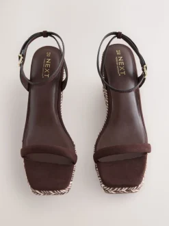 Marron chocolat - Espadrilles à bout carré et talons compensés