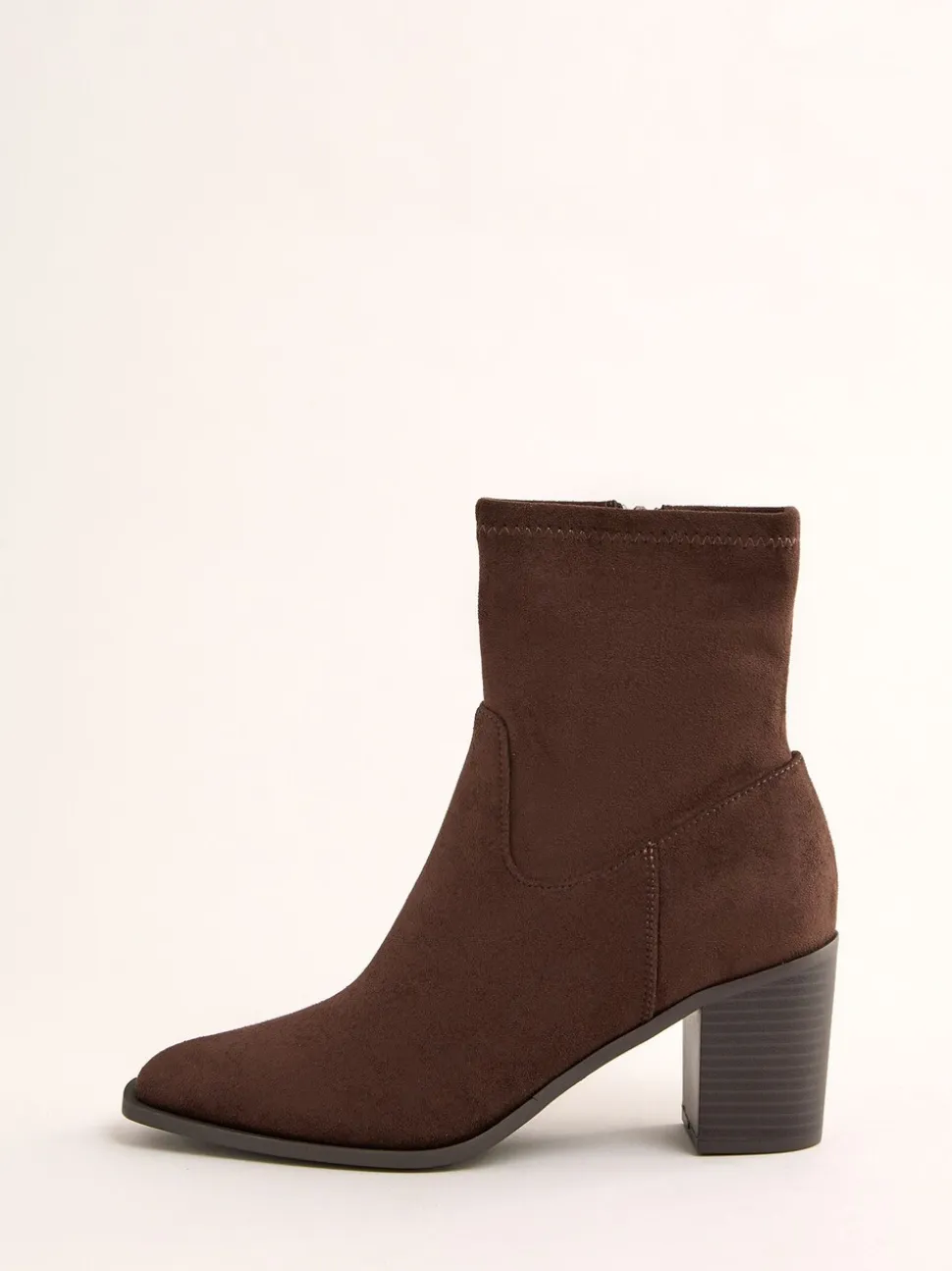 Marron chocolat - Friends Like These Bottes chaussettes à talon moyen en Faux suède style western