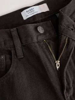 Marron chocolat - Jean ample taille mi-haute