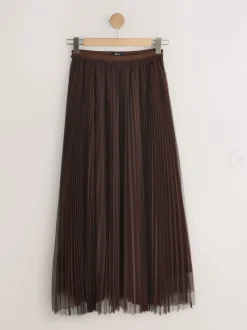 Marron chocolat - Jupe longue plissée maxi en tulle