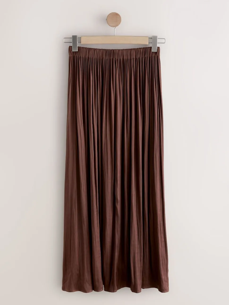 Marron chocolat - Jupe maxi plissée en satin