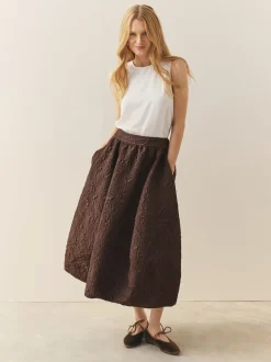 Marron chocolat - Jupe mi-longue en jacquard Two Ordinary Volume