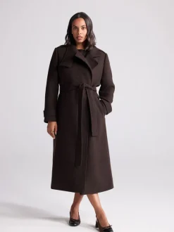 Marron chocolat - Manteau habillé à col cheminée