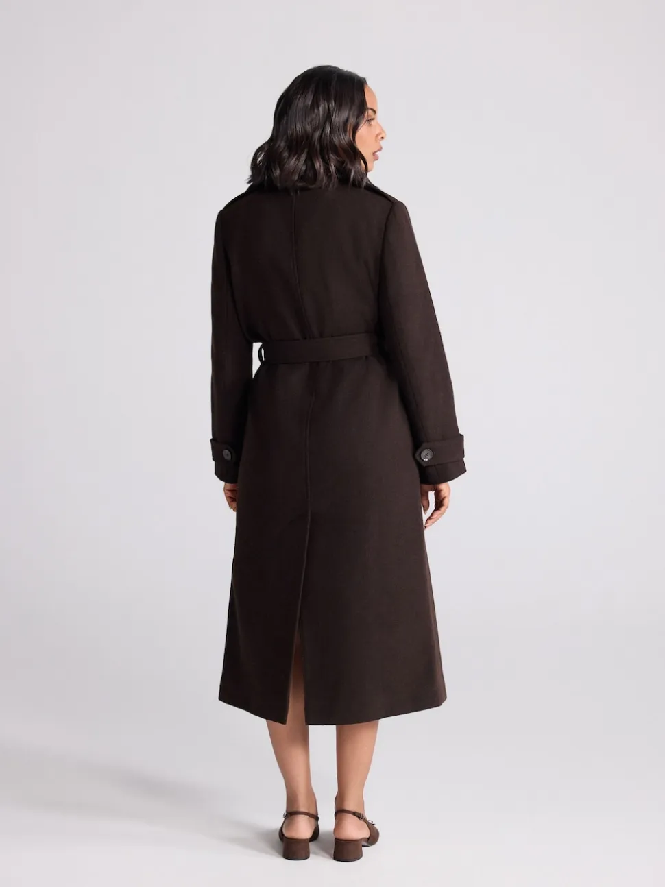 Marron chocolat - Manteau habillé à col cheminée