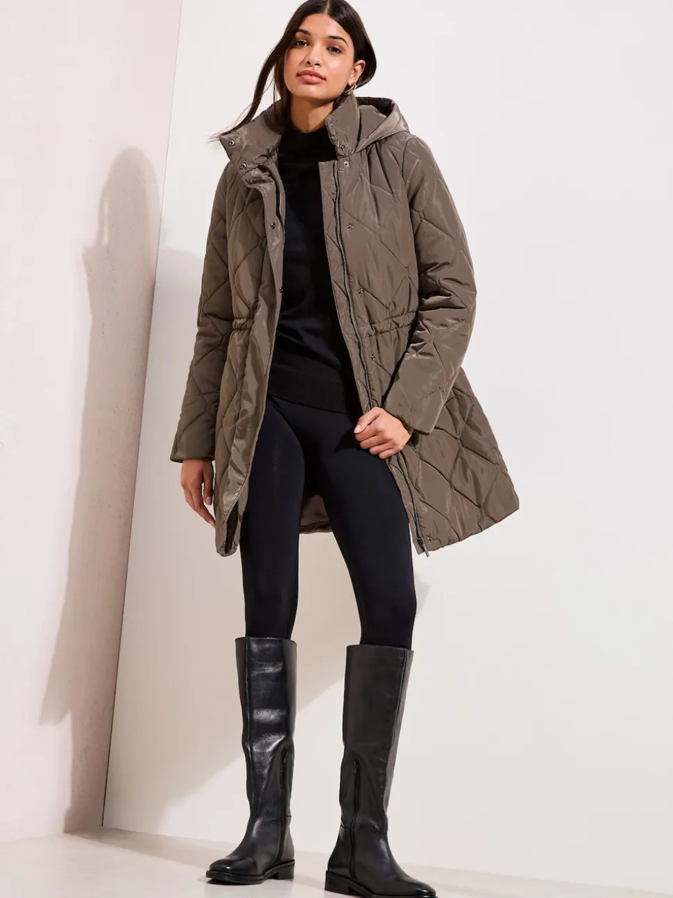 Marron chocolat - Manteau matelassé Friends Like These mi-long