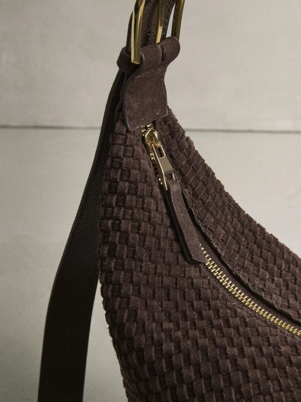 Marron chocolat - N. Premium sac bandoulière en Daim tissé