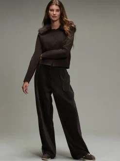 Marron chocolat - Pantalon large en velours côtelé