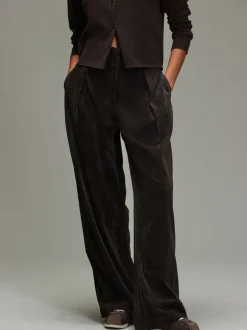 Marron chocolat - Pantalon large en velours côtelé