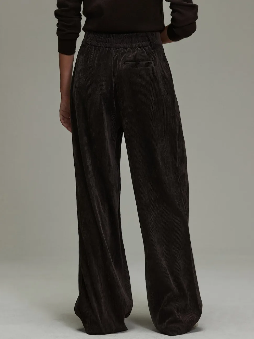 Marron chocolat - Pantalon large en velours côtelé