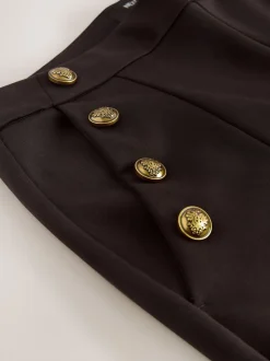 Marron chocolat - Pantalon large en Ponte avec boutons dorés